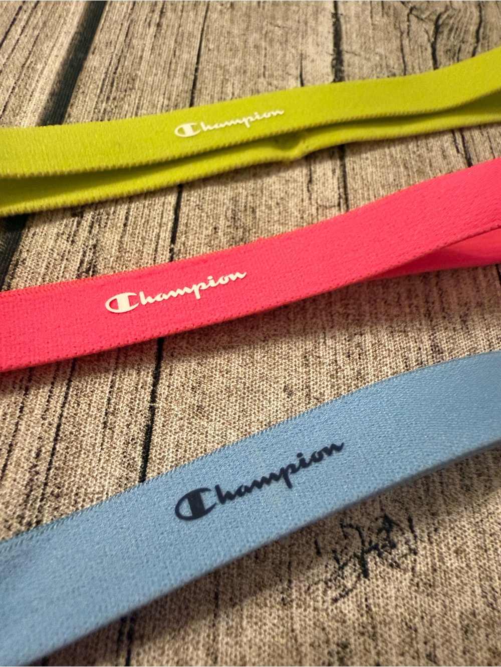 New. Champion 3-Pack Elastic Headbands in Lime, Pink & Blue. New never used